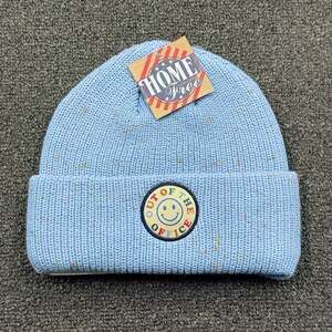 Home Free Beanie Stocking Hat Smiley Face Out of the Office Blue Confetti Winter